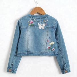 New Promotion Embroidery  Long sleeve denim jacket kids